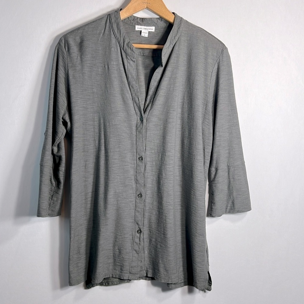 James Perse Olive Green Button Down Fold Up Sleeve Shirt size L
